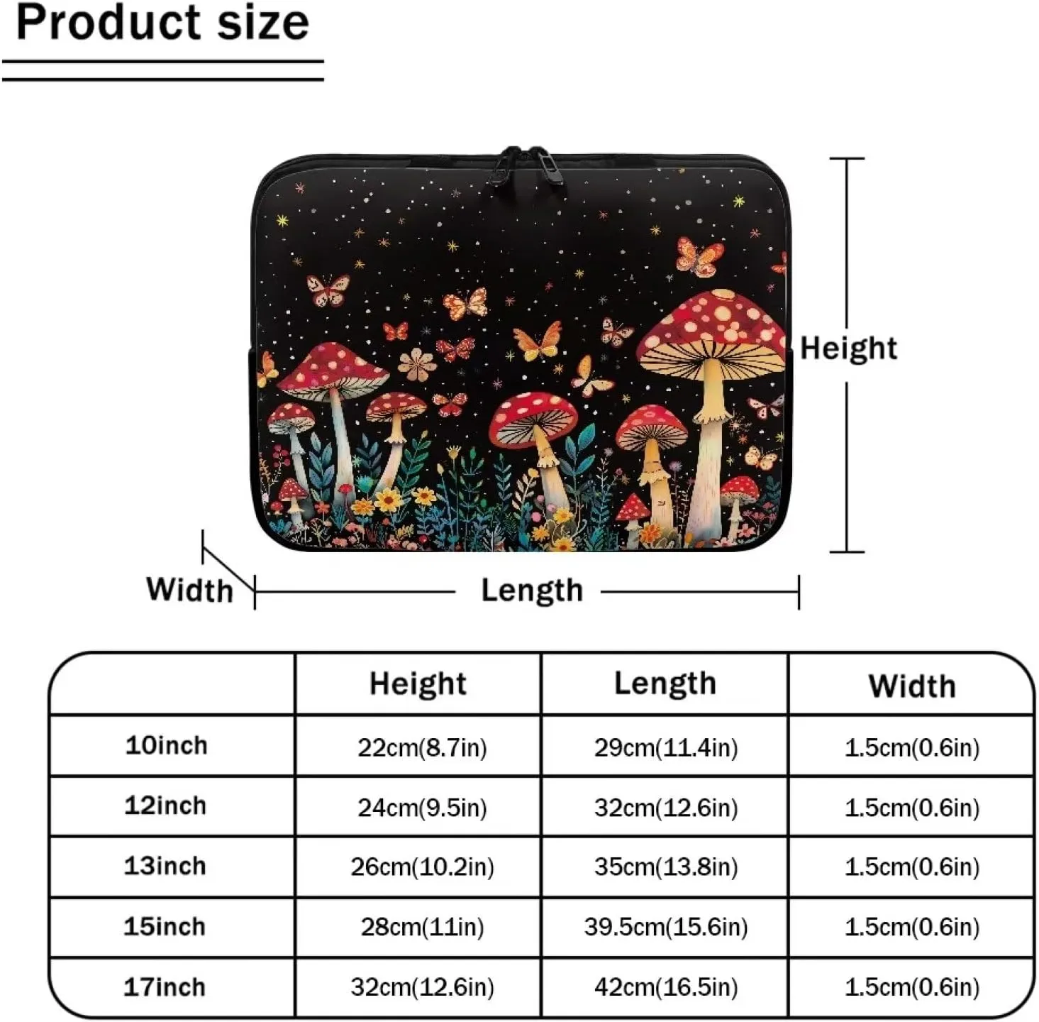 10 Inch Mushroom Butterfly Starry Laptop Sleeve Bag Computer Cover Water Resistant Tablet Carrying Case Decorative Notebook Briefcase Handbag, Gifts for Men Women