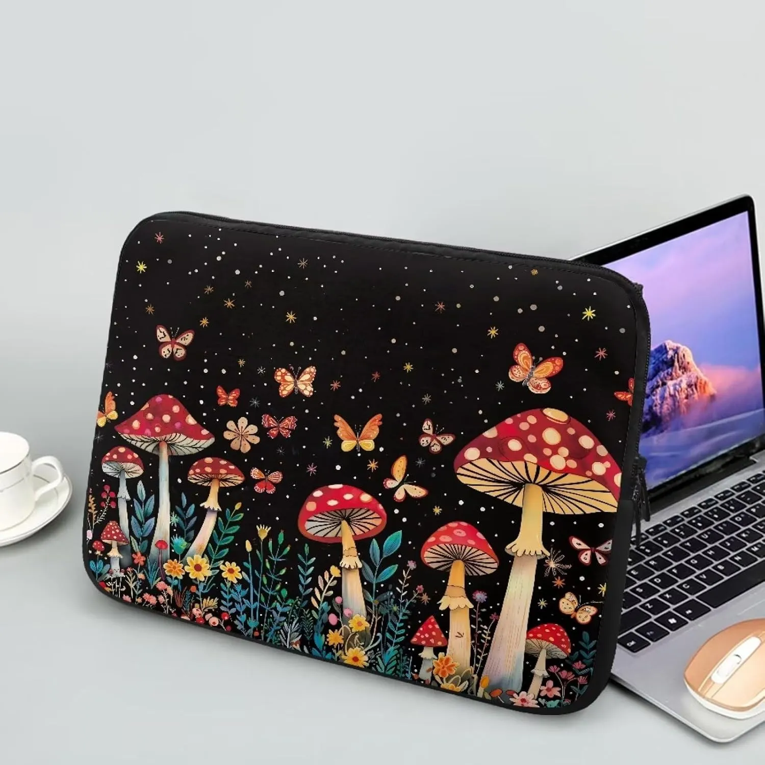 10 Inch Mushroom Butterfly Starry Laptop Sleeve Bag Computer Cover Water Resistant Tablet Carrying Case Decorative Notebook Briefcase Handbag, Gifts for Men Women