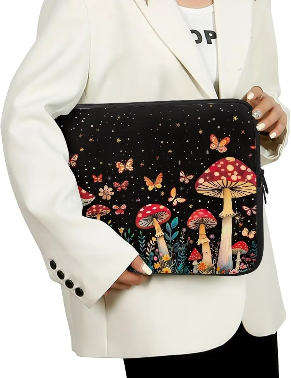 10 Inch Mushroom Butterfly Starry Laptop Sleeve Bag Computer Cover Water Resistant Tablet Carrying Case Decorative Notebook Briefcase Handbag, Gifts for Men Women