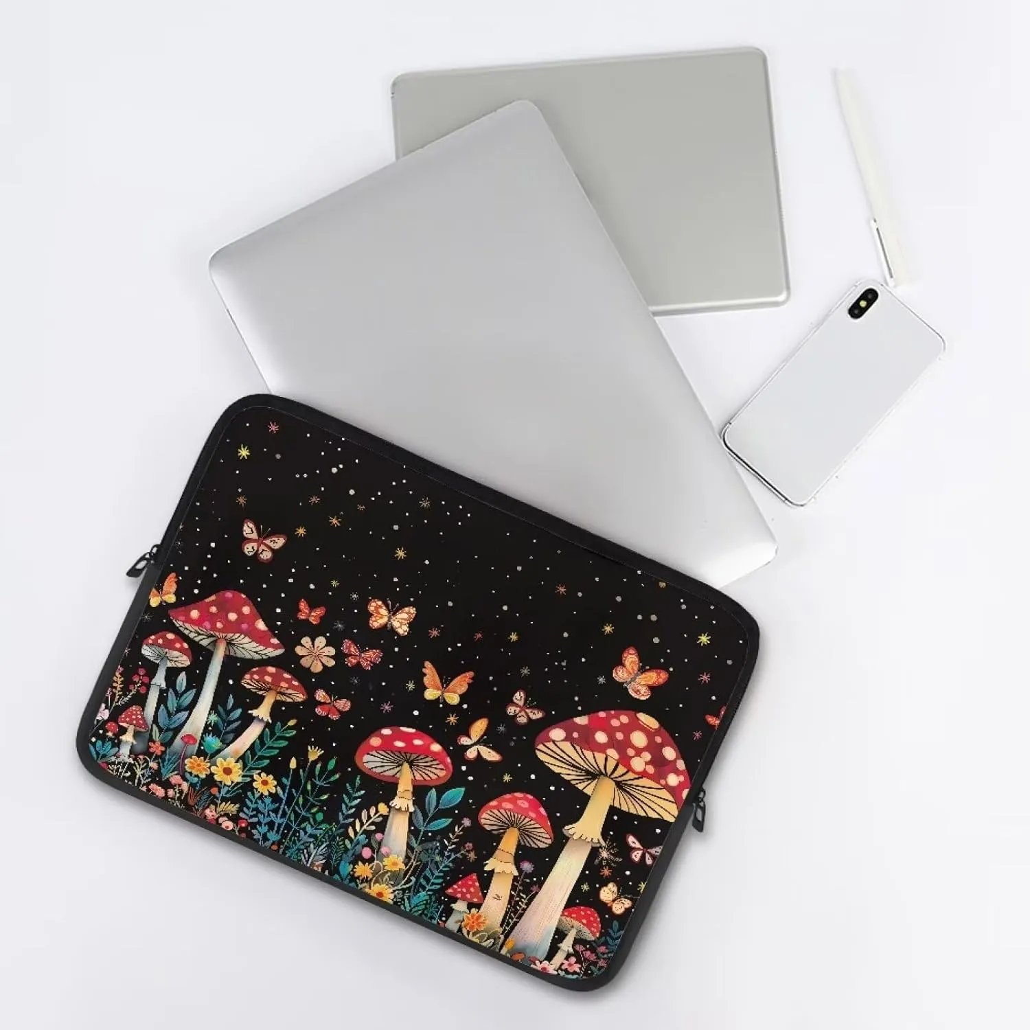 10 Inch Mushroom Butterfly Starry Laptop Sleeve Bag Computer Cover Water Resistant Tablet Carrying Case Decorative Notebook Briefcase Handbag, Gifts for Men Women