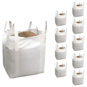 [10 Pack] FIBC Bulk Bags, 3300 lbs, 1.5 Ton, 35"L x 35"W x 43"H, Woven Polypropylene with Cinch-top Closure & Flat Bottom, 4 Lift Loops, White