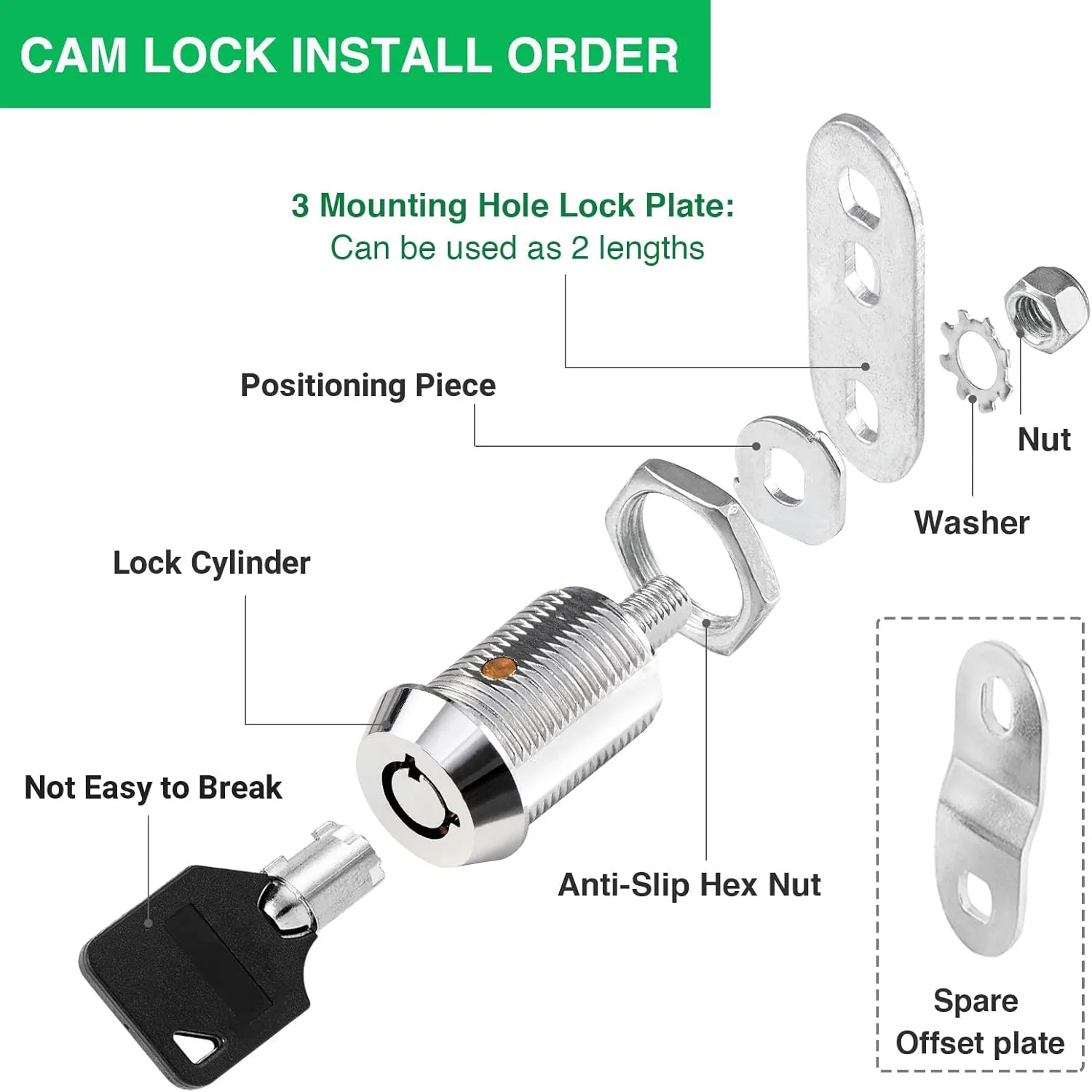 10 Pack Tool Box Lock with Keys, 5/8" Cabinet Lock Cam Lock Keyed Alike, Toolbox Lock Replacement Lock for Mailbox RV Storage Door with Manual, Zinc Alloy (10Pack，5/8 Inch)