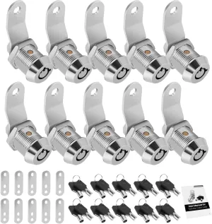 10 Pack Tool Box Lock with Keys, 5/8" Cabinet Lock Cam Lock Keyed Alike, Toolbox Lock Replacement Lock for Mailbox RV Storage Door with Manual, Zinc Alloy (10Pack，5/8 Inch)