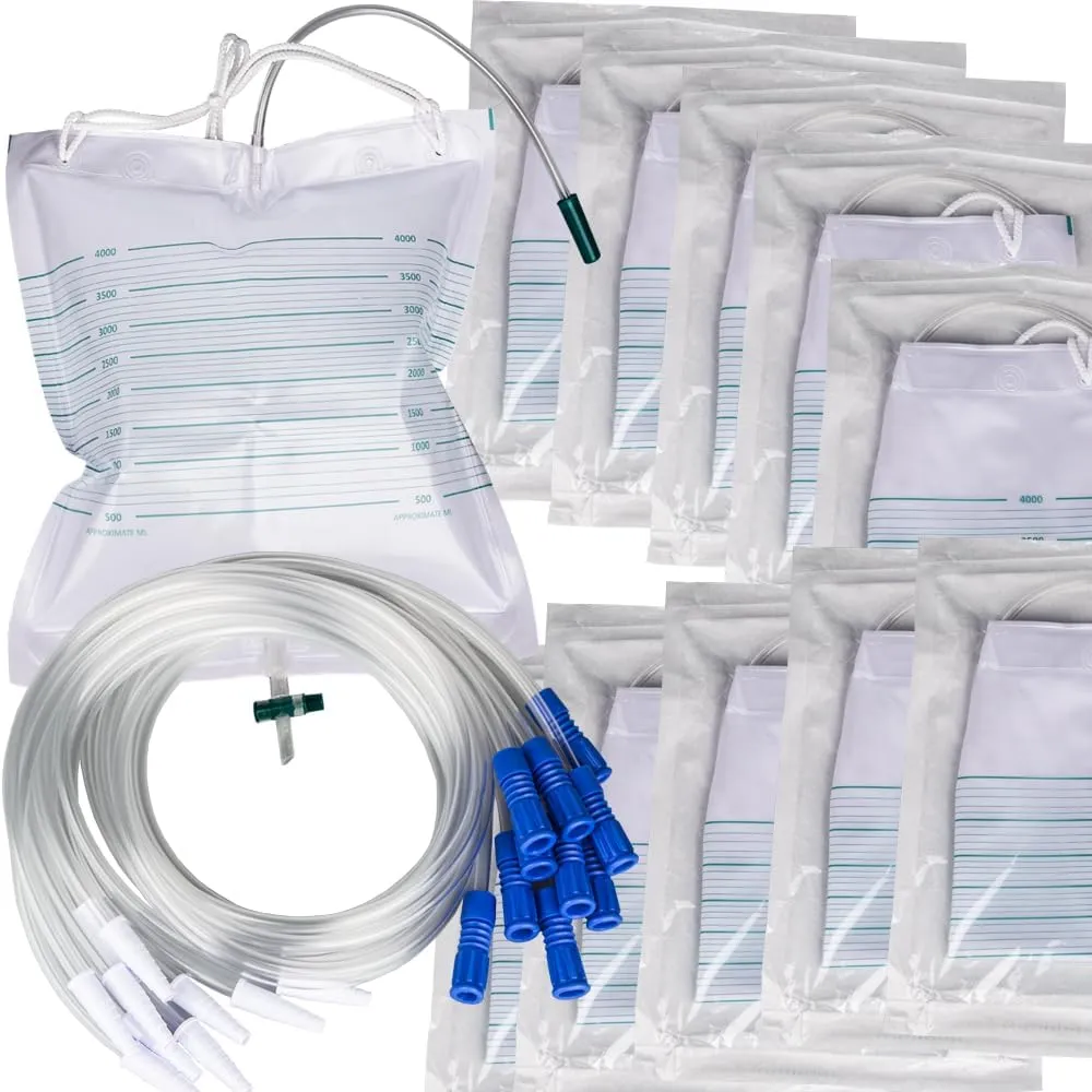10 Packs Urinary Drainage Bags, 4000mL Urinary Bags with 10PCS 36-inch Extension Tubes, Large Volume Anti-Reflux Drain Bags, Overnight Collector Urine Bags for Health Aids