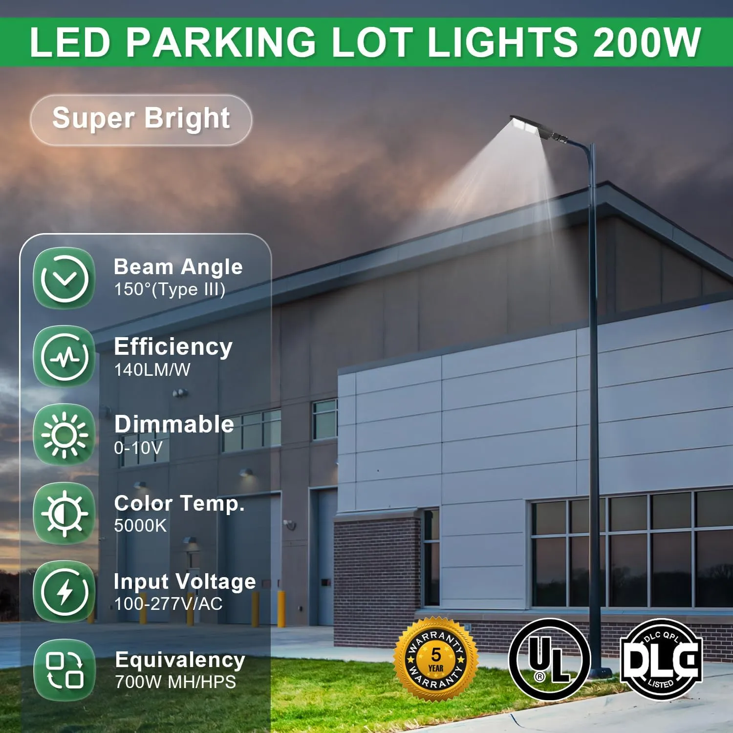 100W LED Parking Lot Light 14000LM LED Shoebox Area Light 5000K Dimmable Commercial Outdoor Street Lighting with Yoke Mount IP65 100-277VAC UL&DLC Listed(Slip Fitter Mount,200W)
