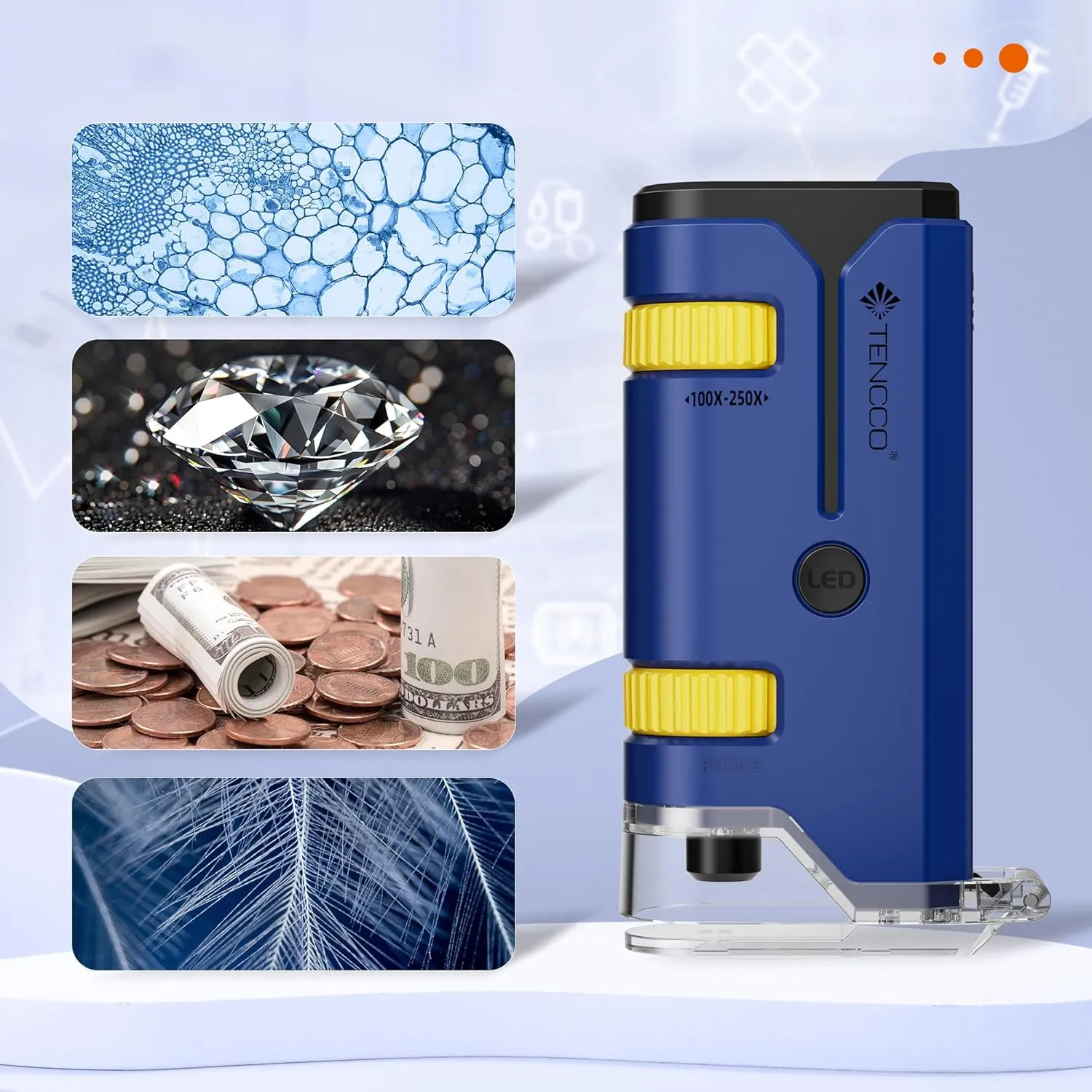 100x-250x Pocket Microscope for Kids Adults, Protable Handheld Miniscope, Mini Microscope Kit for Kids Adults Home School Lab Biology Science Education, Blue