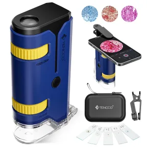 100x-250x Pocket Microscope for Kids Adults, Protable Handheld Miniscope, Mini Microscope Kit for Kids Adults Home School Lab Biology Science Education, Blue