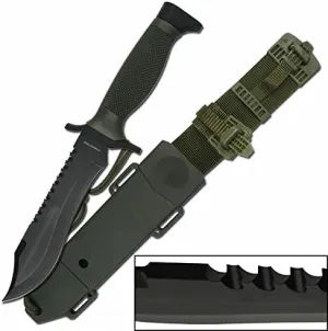 12" Overall Hunting Knife 5" Blade. Green ABS handle