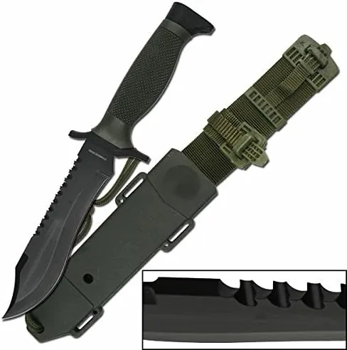 12" Overall Hunting Knife 5" Blade. Green ABS handle