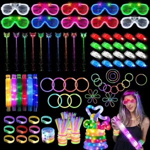 146PCS Glow in the Dark Party Supplies, New Year Party Favors, Neon Light Up Party Favors, 100 Glow Sticks Bulk Party Pack DIY Glow Glasses Headbands Necklaces for Neon Party Supplies & Decorations