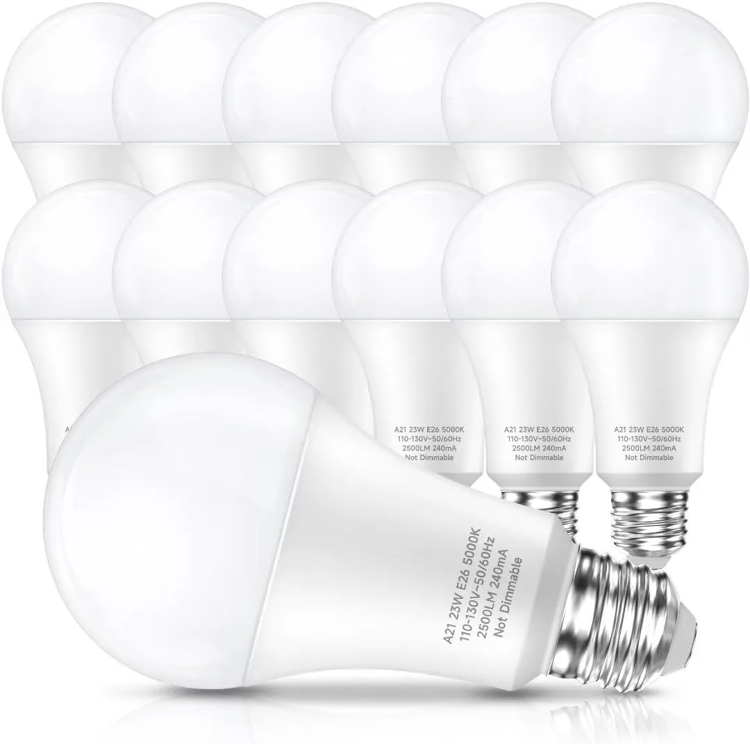 150 Watt LED Light Bulbs, Daylight White 5000K, 2500 Lumens Super Bright LED Bulbs, E26 Base, A21 LED Bulbs 23W Energy Saving, Non-Dimmable Bulbs for Living Room Bedroom Garage Office, 12 Packs