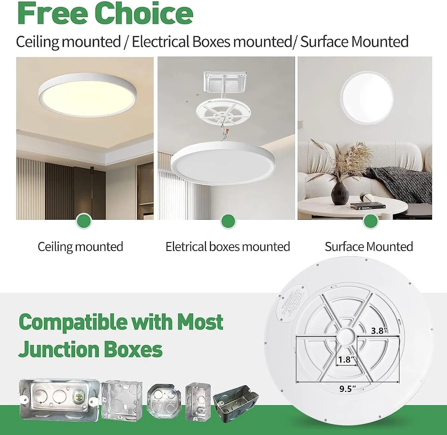 15.8 Inch Dimmable LED Flush Mount Ceiling Light, 32W, 3480LM, 3000K/3700K/4000K/5000K/6000K, Round Flat Panel Low Profile Ceiling Light Fitures for Hallway, Kitchen, Bedroom, 2PK White