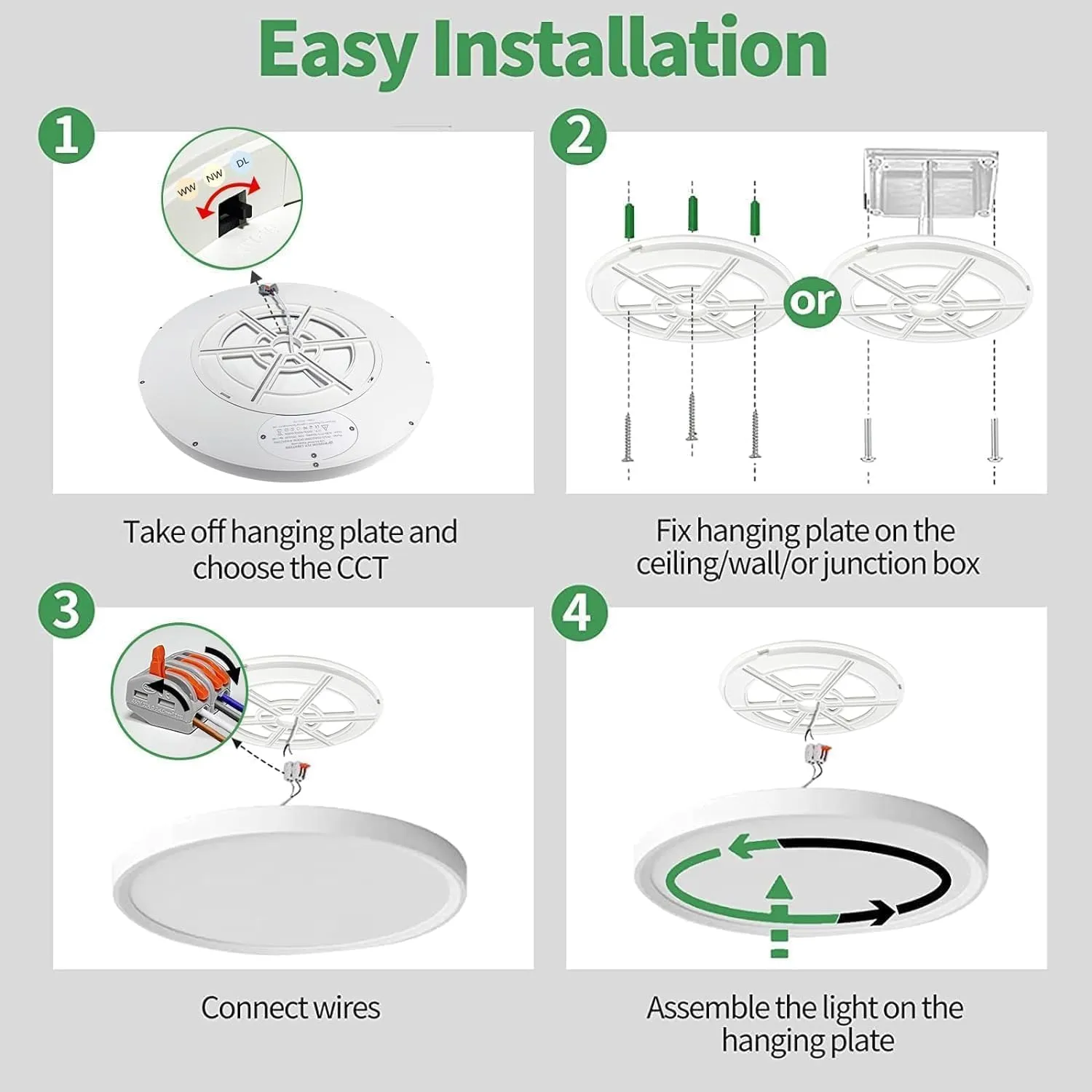 15.8 Inch Dimmable LED Flush Mount Ceiling Light, 32W, 3480LM, 3000K/3700K/4000K/5000K/6000K, Round Flat Panel Low Profile Ceiling Light Fitures for Hallway, Kitchen, Bedroom, 2PK White