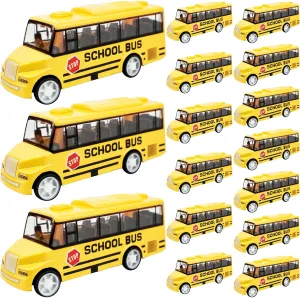 16 Pcs Yellow Mini School Bus Toys for Toddlers - Back to School, Classroom, Party Favors