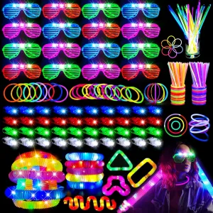 160 PCS Glow In The Dark Party Supplies For Kid/Adults,Led Light Up Party Favors Toys With 100 Glow Stick Bulk, 40 Finger Lights, 16 Flashing Glasses, 10 Tubes Sensory Birthday Halloween Neon Supplies