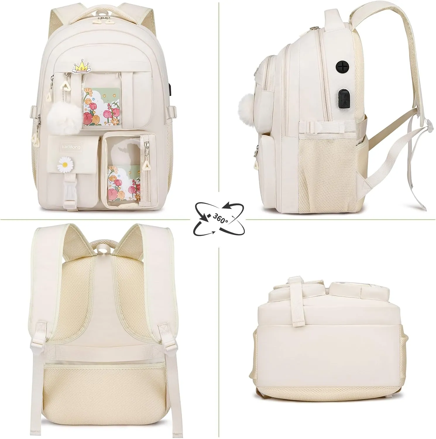 17.3 Inch School Backpack for Teen Girls,Cute Backpacks for Women Aesthetic Bookbag Laptop Bag Back Pack for Middle School