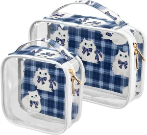 2 Pack clear Blue White Cute Cats men toiletry bag TSA approved waterproof travel makeup bag shaving essentials