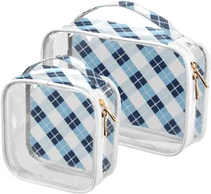 2 Pack clear Blue White Plaid hanging toiletry bags TSA approved water-resistant makeup travel bag travel essential