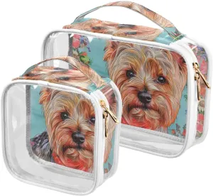 2 Pack clear Boho Style Flower Floral Red Cute Dog toiletry bags for TSA approved waterproof makeup organizer bag travel essential