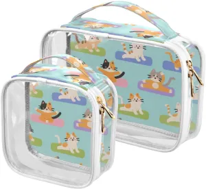 2 Pack clear Cats Doing Yoga Cartoon men toiletry bag TSA approved water-resistant large cosmetic bag travel essential