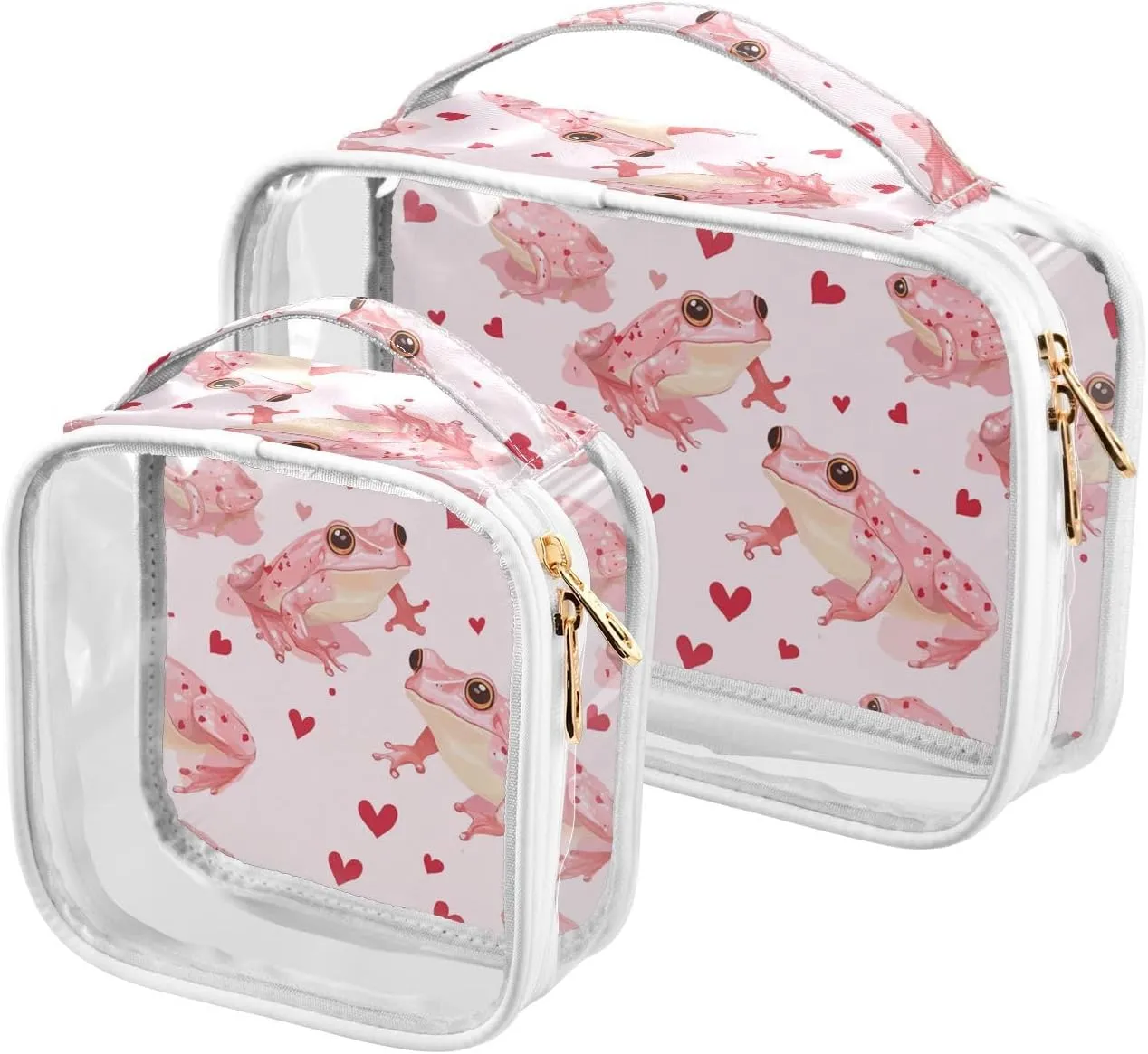 2 Pack clear Frog Rose Gold Valentine's Day hanging toiletry bags TSA approved portable bag travel cosmetic Airport Airline Compliant