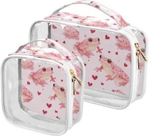 2 Pack clear Frog Rose Gold Valentine's Day hanging toiletry bags TSA approved portable bag travel cosmetic Airport Airline Compliant