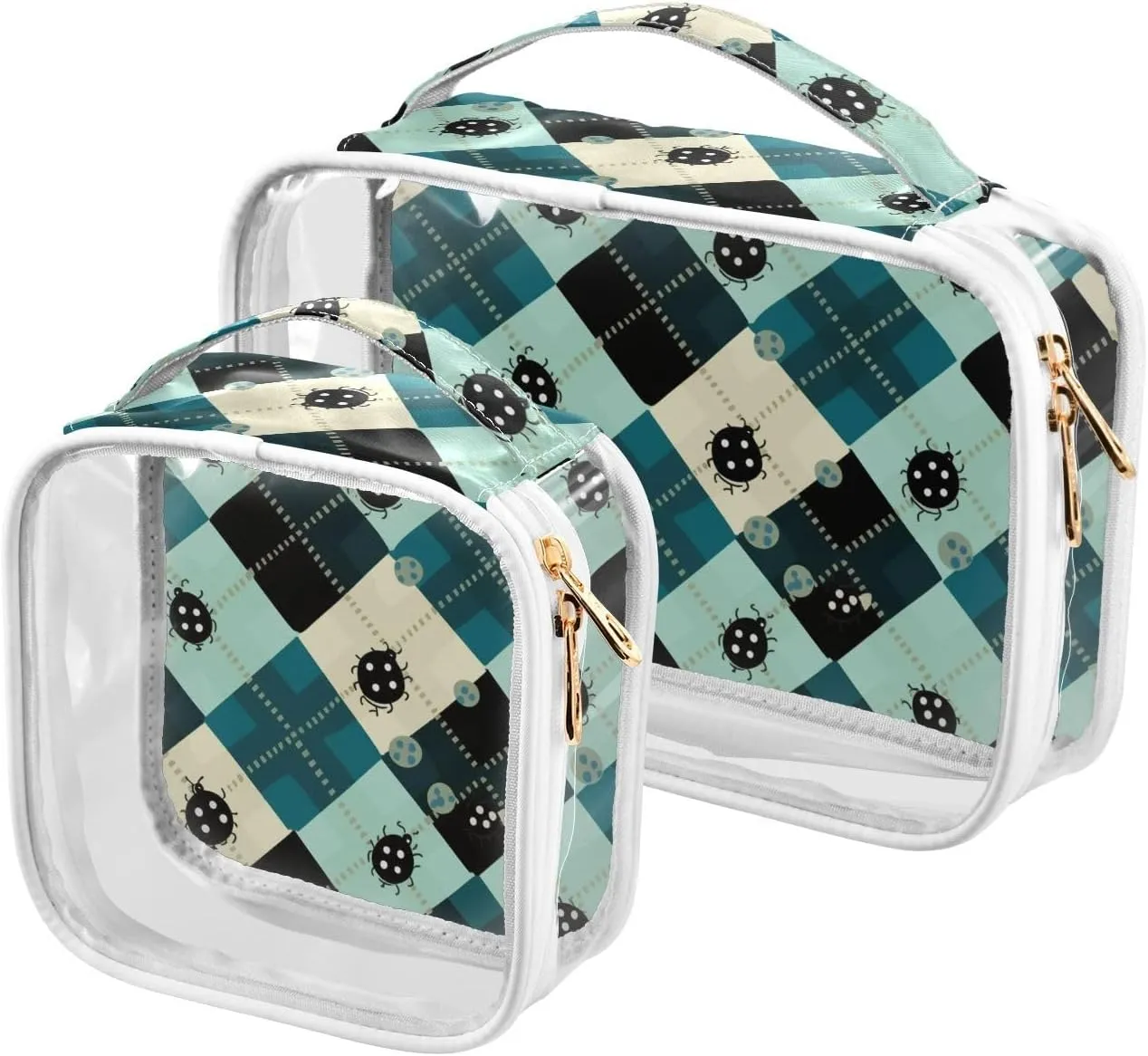 2 Pack clear Green Black Lady Bugs hanging travel toiletry TSA approved multifunctional small cosmetic bag travel essential