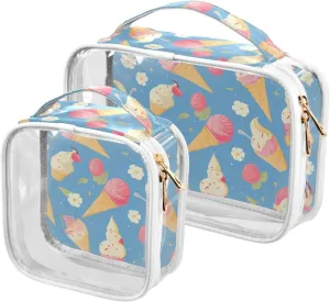 2 Pack clear Ice Cream Pink Blue hanging travel toiletry TSA approved reusable cosmetic bag travel shaving essentials