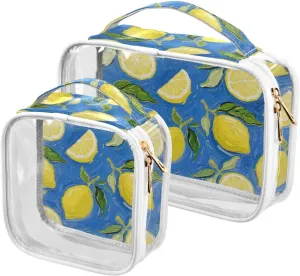2 Pack clear Lemon Fruit Blue Art Painting travel toiletry bags TSA approved waterproof travel makeup bags Men’s shaving kit