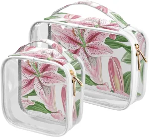 2 Pack clear Red Flowers Peach Green Leaves toiletry bag men TSA approved multifunctional large cosmetic bag travel essential