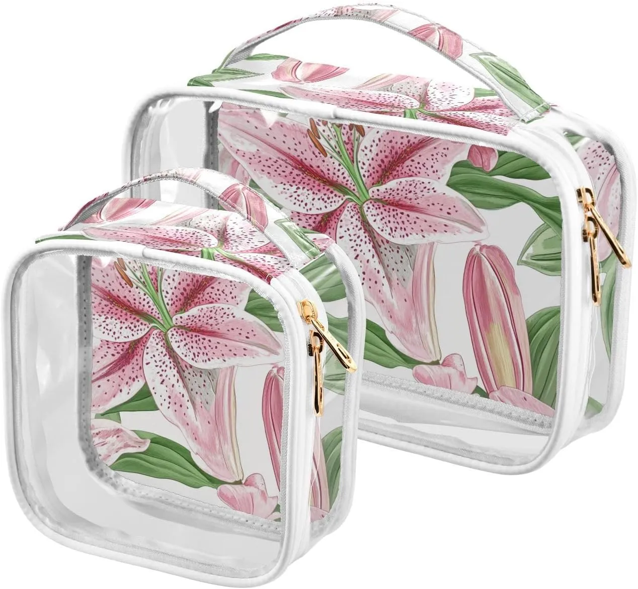 2 Pack clear Red Flowers Peach Green Leaves toiletry bag men TSA approved multifunctional large cosmetic bag travel essential