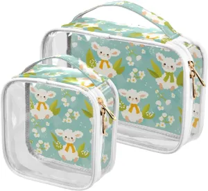 2 Pack clear Simple Spring Sheep Cute travel toiletry kit TSA approved water-resistant bags for women Airport Airline Compliant