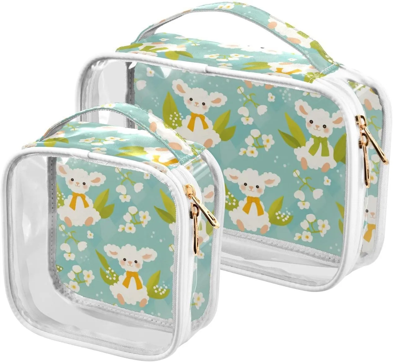2 Pack clear Simple Spring Sheep Cute travel toiletry kit TSA approved water-resistant bags for women Airport Airline Compliant