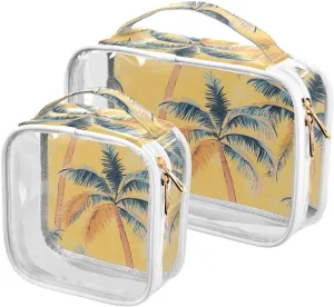 2 Pack clear Tropical Plants Yellow travel toiletry bag TSA approved multifunctional bag travel cosmetic shaving essentials