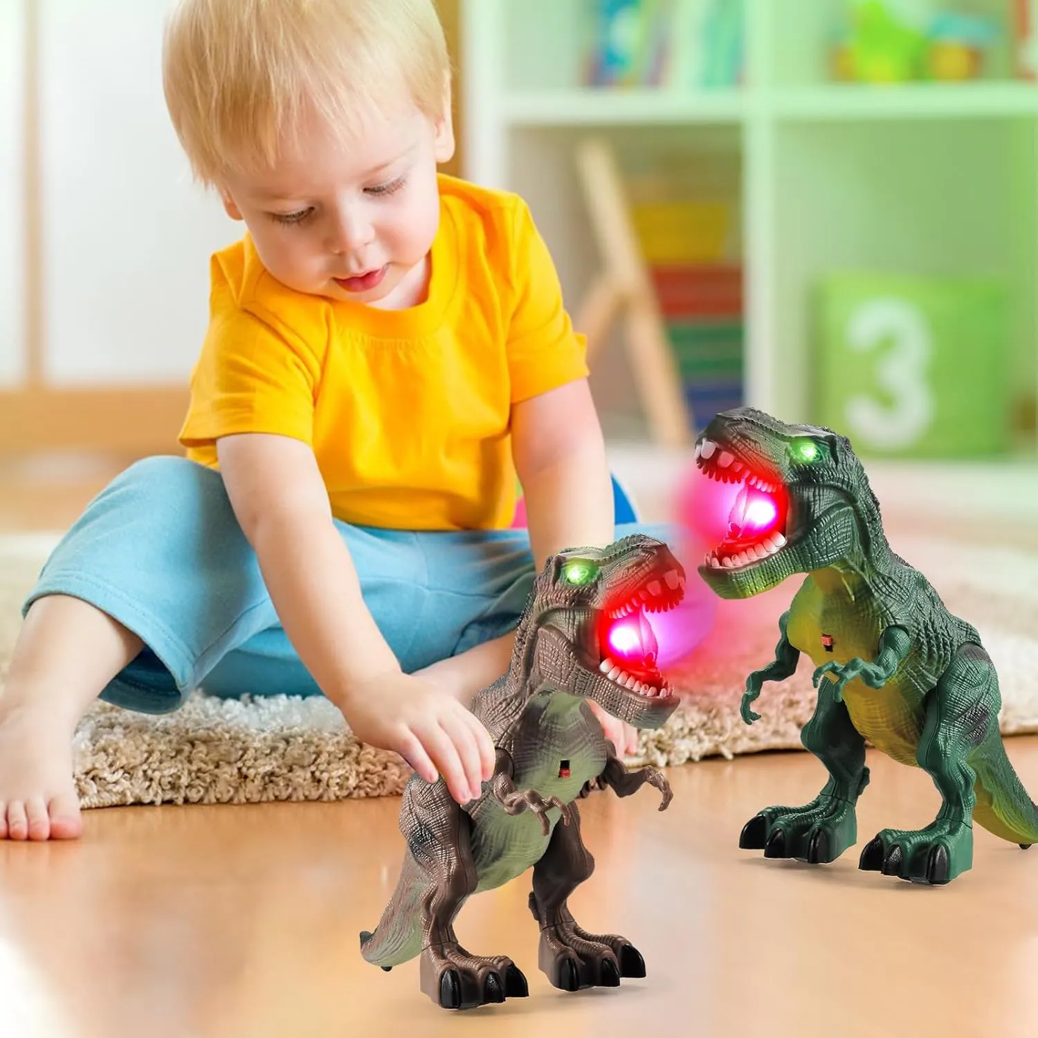 2 Pack Dinosaur Toys, Electric Walking Dinosaurs Toys for Kids 2-4 3-5 Years with LED Lights & Sounds & Roaring, Robot Dinosaur Figures for Boys Girls & Toddlers Birthday Gifts