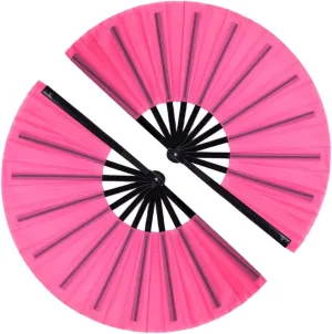 2 Pack Large Folding Hand Fan, Nylon-Cloth Vintage Retro Fabric Fans, Chinese Kung Fu Tai Chi Hand Fan for Men/Women, Festival, Dance, Gift, Performance, Decorations (Pink)