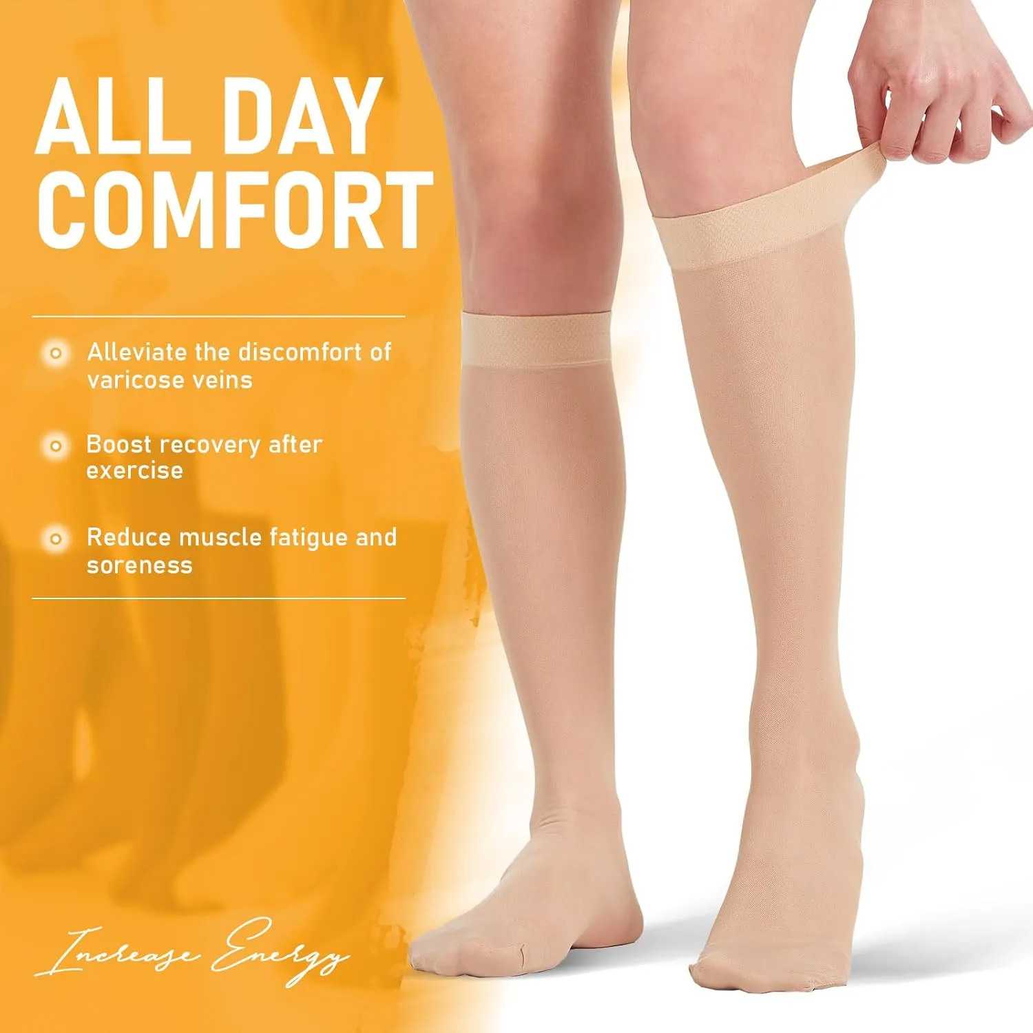 2 Pairs Sheer Compression Socks for Women - 15-20 mmHg Knee High Sheer Compression Stockings for Support Circulation Swelling Edema Work Office Travel, Beige, Medium