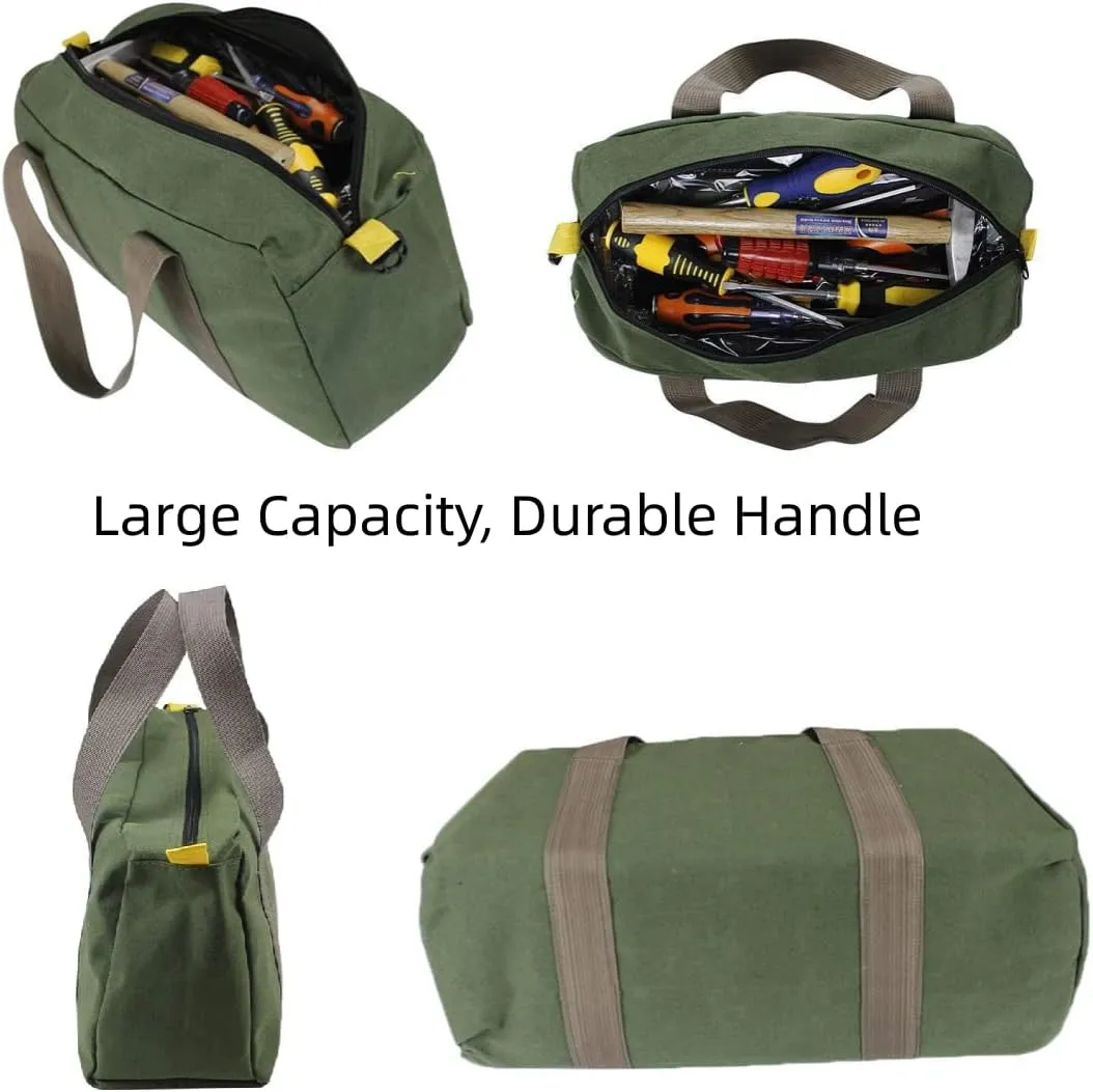 20 Inch Wide Mouth Tool Bag, Heavy Duty Canvas Tool Storage Bag for Men, Large Capacity Tool Tote Bag for Electricians, Power Tool Organizer Pouch