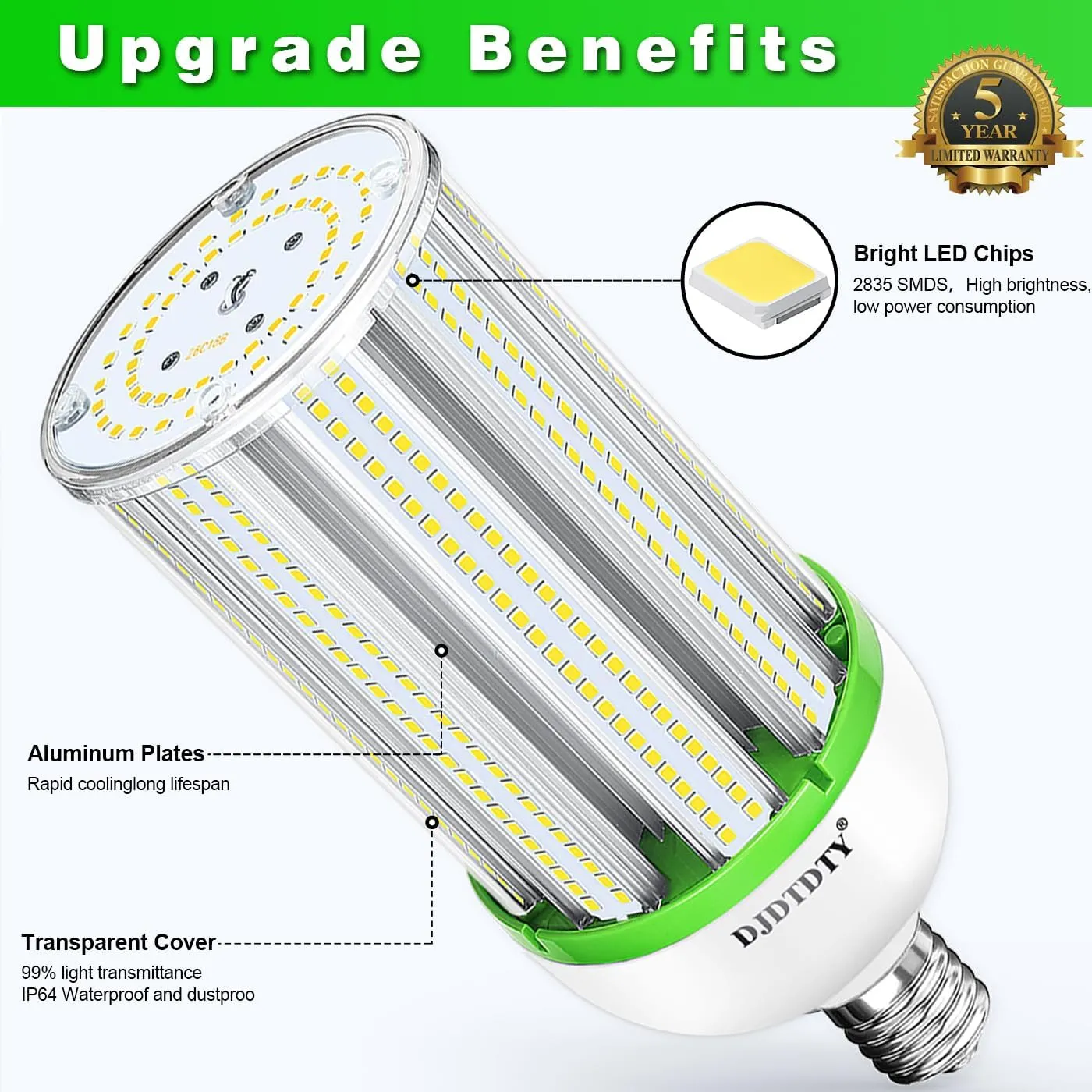 200WLED Corn Bulb, E26 Base with E39 Adapter, 5000K 20000LM LED Light Bulb for Garage Warehouse Workshop Barn (200Watts)