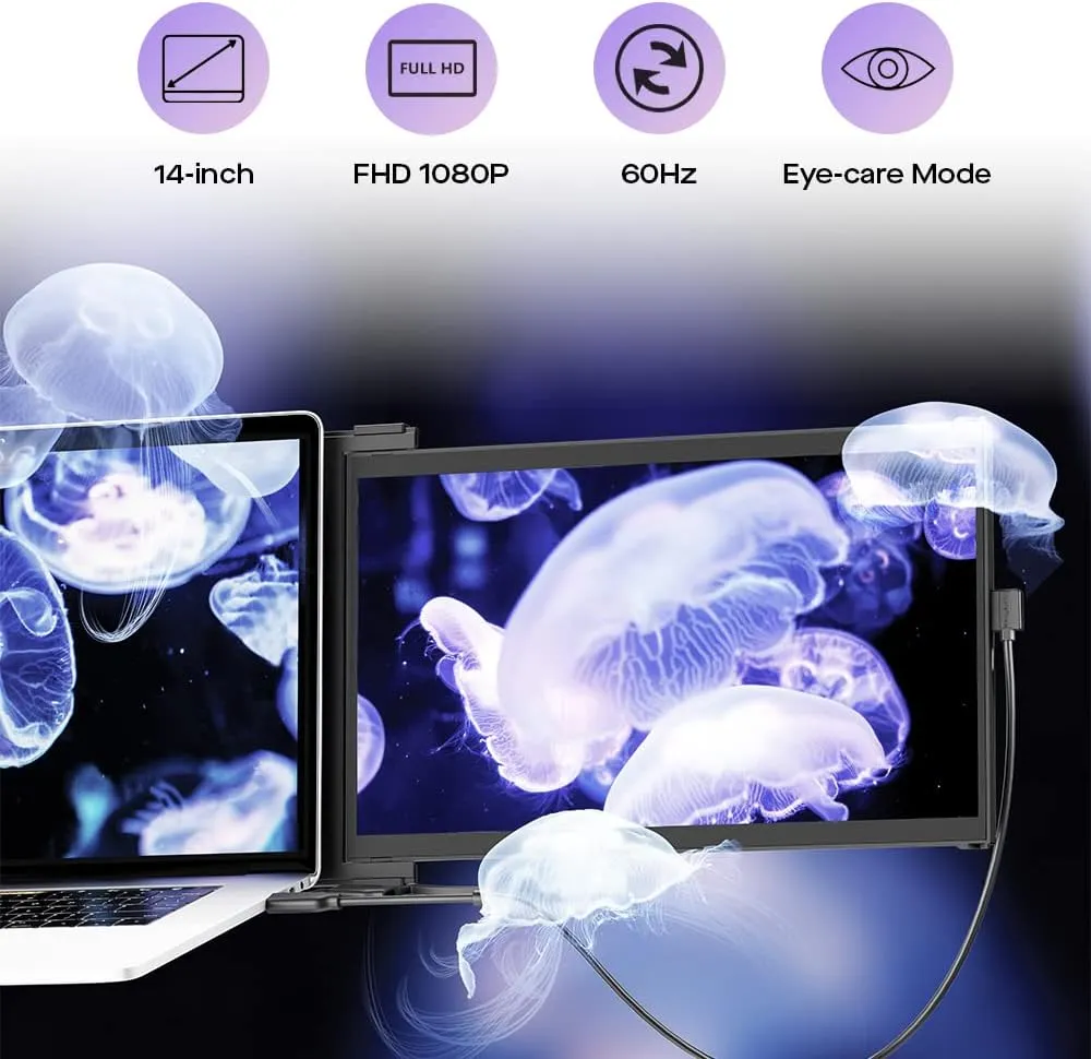 2025 Mobile Pixels Duex Max DS 14.1'' FHD Portable Monitor, USB C/HDMI Plug and Play 1080p Laptop Monitor Extender, Portable Screen for 14''-17 '' Laptops, Compatible with Mac/Windows/Android/Switch