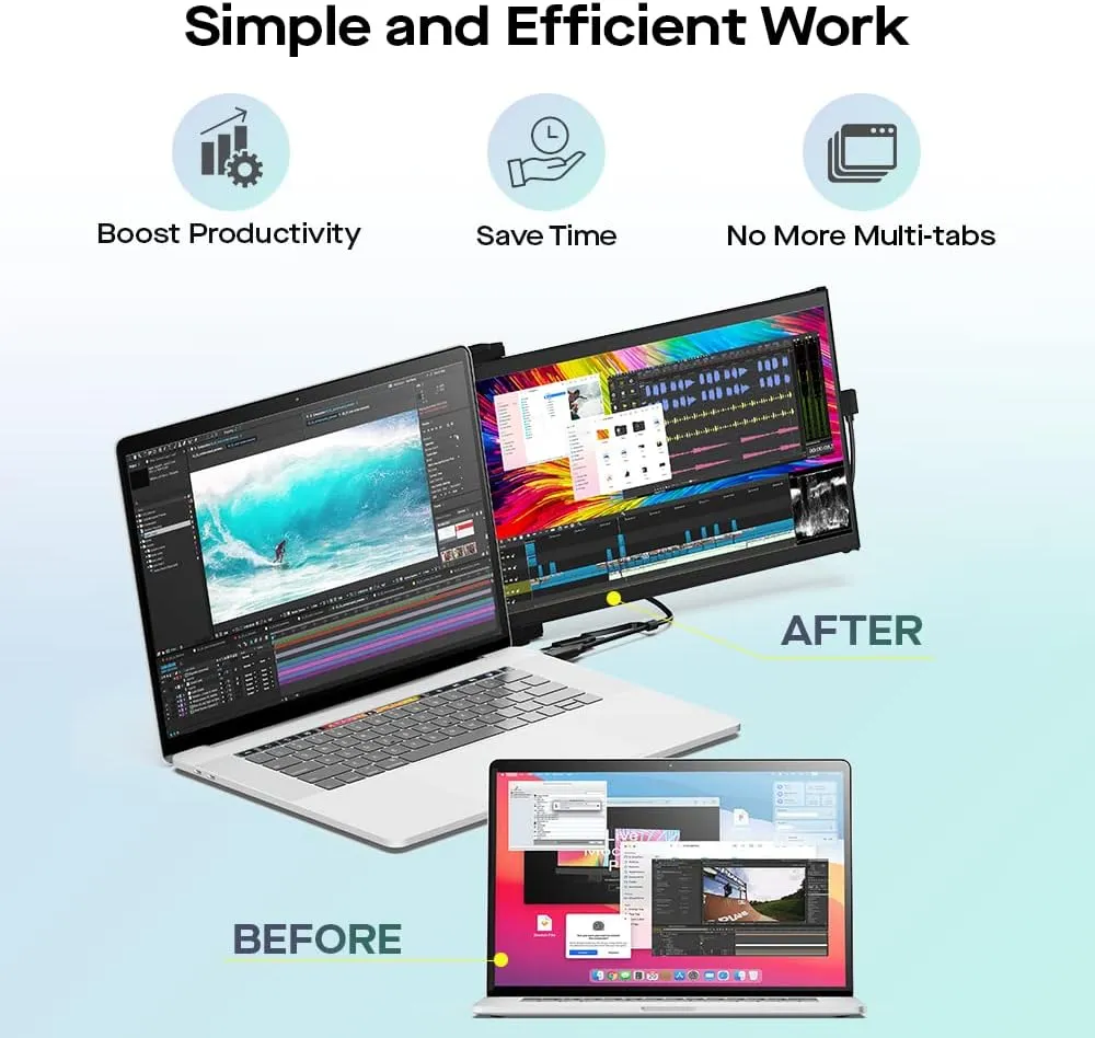 2025 Mobile Pixels Duex Max DS 14.1'' FHD Portable Monitor, USB C/HDMI Plug and Play 1080p Laptop Monitor Extender, Portable Screen for 14''-17 '' Laptops, Compatible with Mac/Windows/Android/Switch