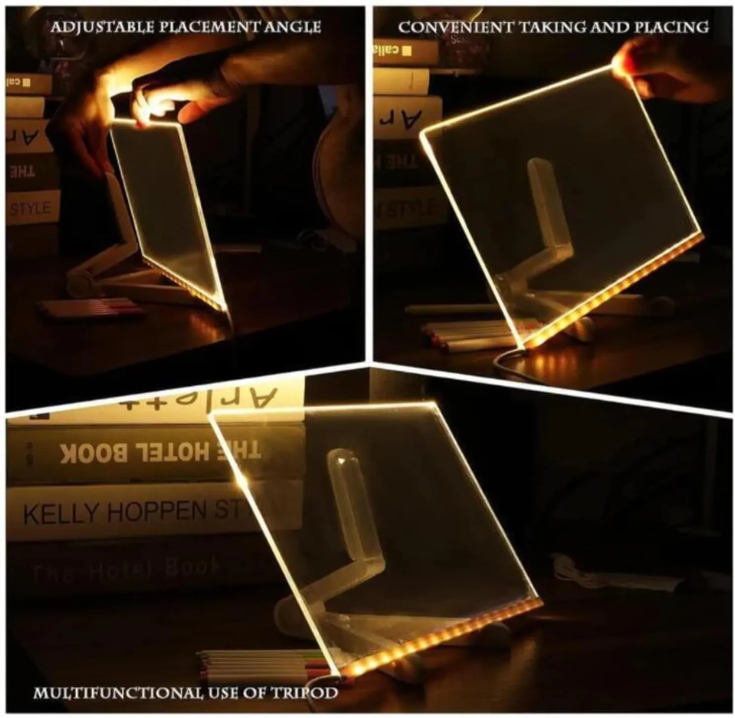 2025 New LED Note Board with Colors, LED Acrylic Message Board Acrylic Dry Erase Board with Light, Light up Dry Erase Board with Stand Drawing Board for Office School Home (21 x 21 cm)