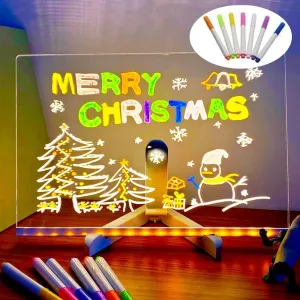 2025 New LED Note Board with Colors, LED Acrylic Message Board Acrylic Dry Erase Board with Light, Light up Dry Erase Board with Stand Drawing Board for Office School Home (21 x 21 cm)