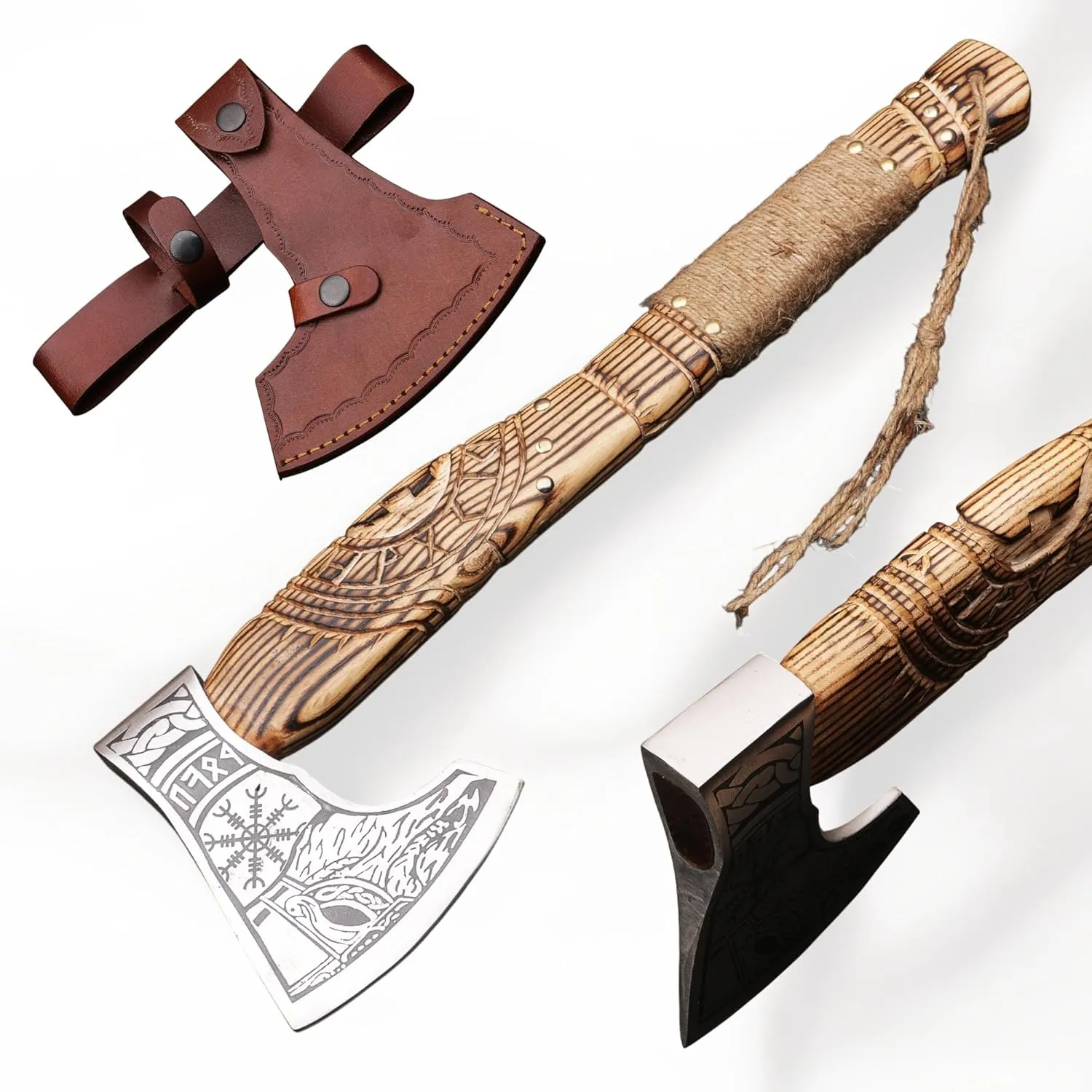 20" Handmade Carbon Steel Viking Axe with Ash Wood Shaft, Viking Camping Axe & Hatchet. Beautiful Gift for Father, Brother and for Him or Her (Medieval Axe)