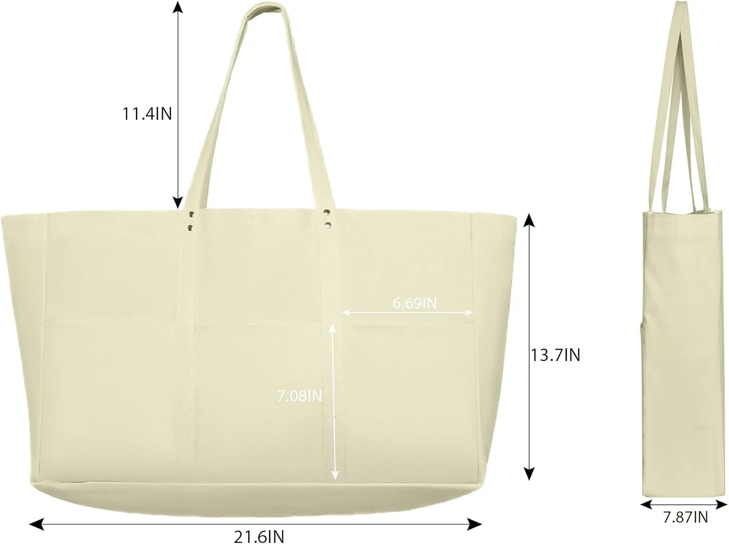 21.6" Large Canvas Tote Bag for Women with Multi-pockets and Laptop Sleeve Utility Tote Bag Big Everything Bags