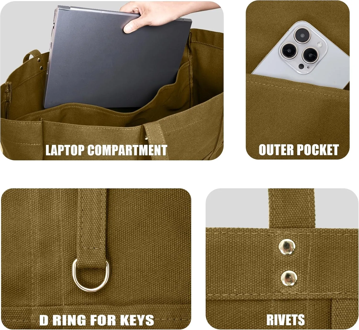 21.6" Large Canvas Tote Bag for Women with Multi-pockets and Laptop Sleeve Utility Tote Bag Big Everything Bags