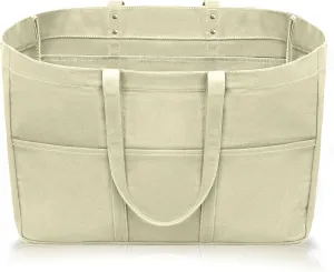 21.6" Large Canvas Tote Bag for Women with Multi-pockets and Laptop Sleeve Utility Tote Bag Big Everything Bags