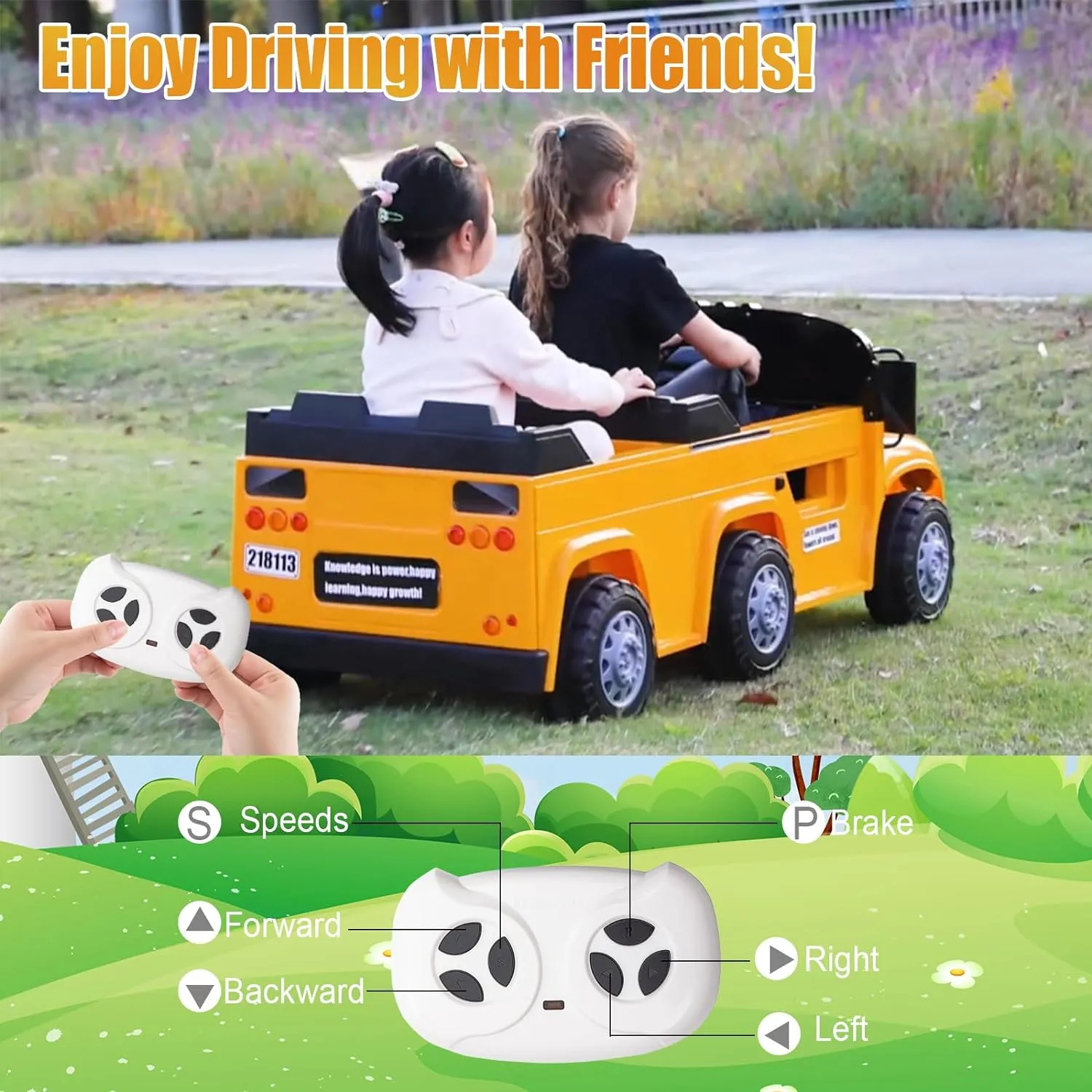 24V 2 Seater Ride on School Bus,6 Wheels Ride on Toy w/Remote Control,LED Light, Music, Bluetooth,4WD Kids Ride on Car,Electric Truck Vehicle,Ride On Toys for Boys Girls (Yellow)