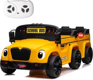 24V 2 Seater Ride on School Bus,6 Wheels Ride on Toy w/Remote Control,LED Light, Music, Bluetooth,4WD Kids Ride on Car,Electric Truck Vehicle,Ride On Toys for Boys Girls (Yellow)