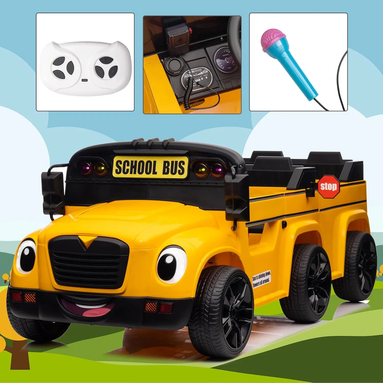 24V 2 Seater Ride on School Bus,6 Wheels Ride on Toy w/Remote Control,LED Light, Music, Bluetooth,4WD Kids Ride on Car,Electric Truck Vehicle,Ride On Toys for Boys Girls (Yellow)
